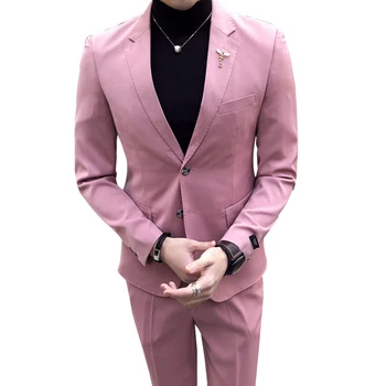 

Nice Latest Coat Pant Designs Pop Pink Tuxedos Slim Fit Men Suit For Groomsmen Formal Smart Casual 2 Pieces Blazer + Pants