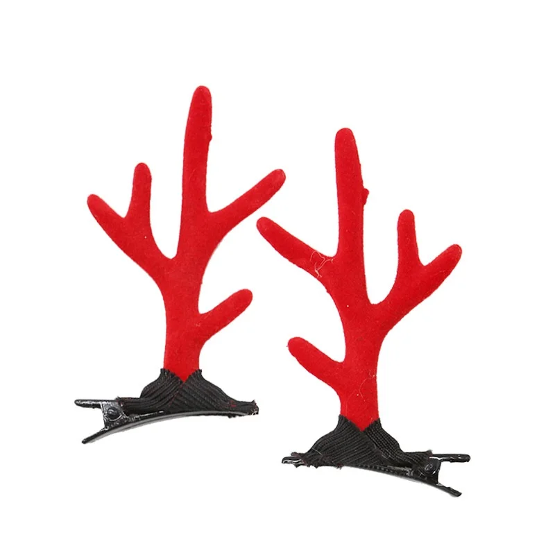 Рождественский головной убор с орнаментом милые супер милые волосы для взрослых детей подарок плюшевый рога оленя для волос карта праздничные принадлежности - Цвет: Red antler hairpin
