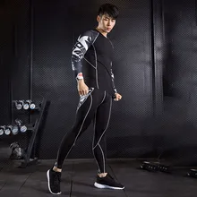 Brand Men Tracksuit Compression Shirt Leggings sport fitnes crossfit T-shirt  Teen wolf Tights  Rash garda MMA Long sleeves kit 