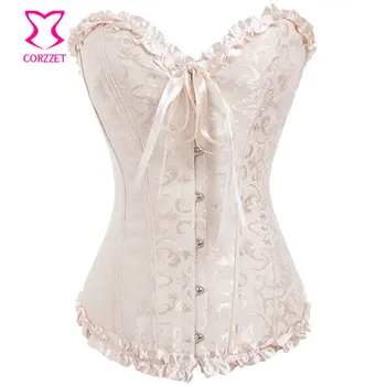 

Corzzet Beige, Black, Red, White Sexy Corsets and Bustiers Jacquard Overbust Corselet Gothic Plus Size Corset XXL Korsett Women