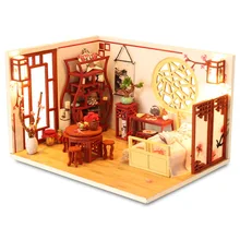 DIY Кукольный дом спальня Миниатюрный Кукольный домик Модель собрать наборы китайский стиль деревянный кукольный домик с мебели огни пылезащитный чехол