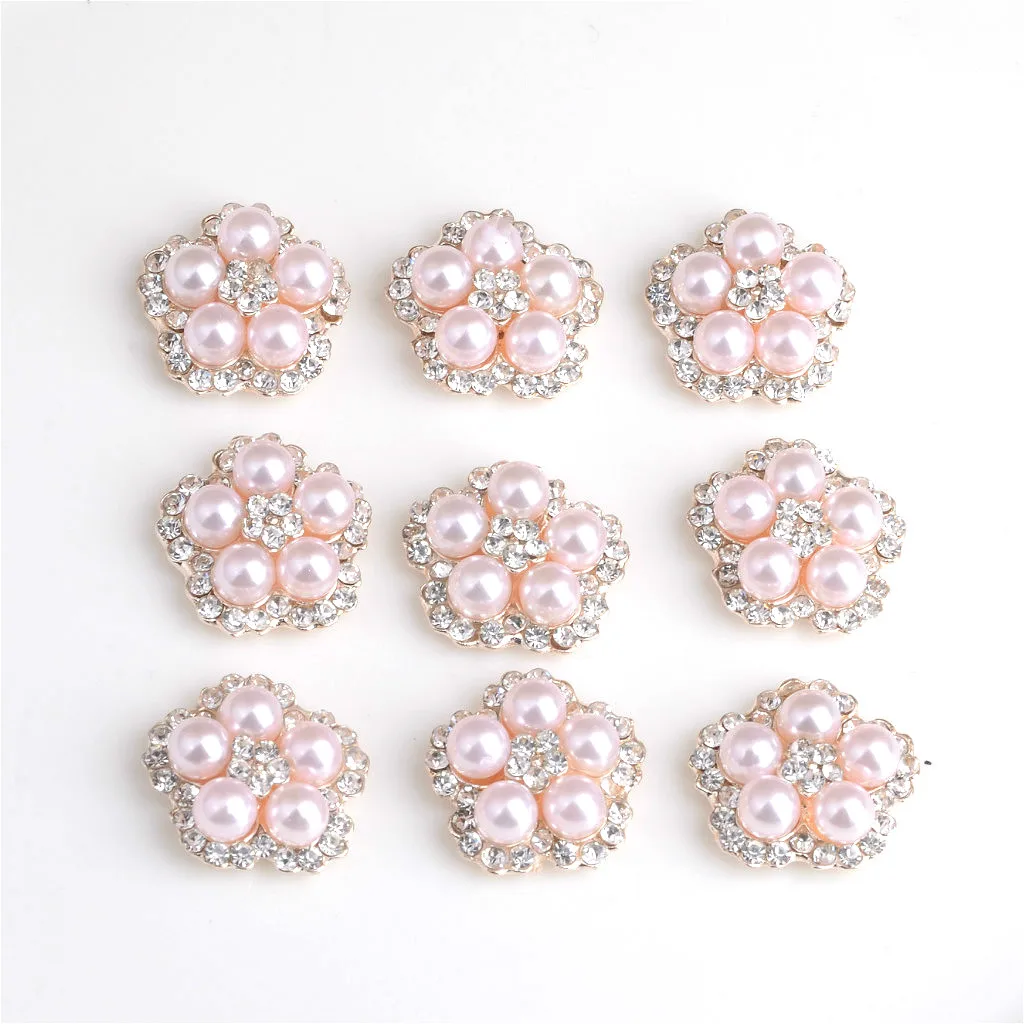 10pcs Decorative Flower Pearl Rhinestone Beads Flatback Button Embellishment