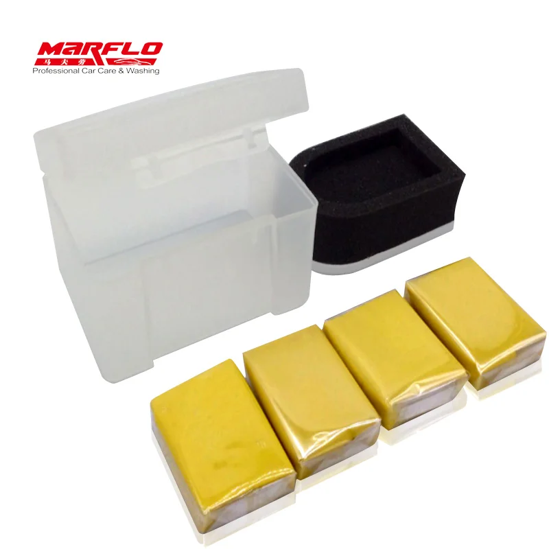Cena Marflo magiczna kostka 4 sztuk z gąbka aplikatora niebieski żółty automatycznego czyszczenia gliny Bar Detailing Clean gliny przez brilliatech