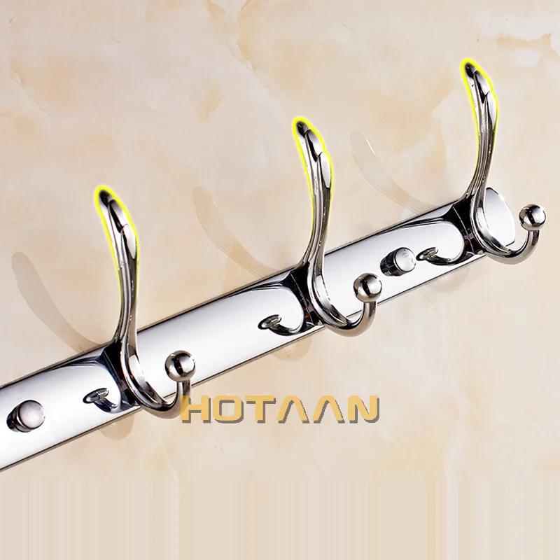 Chrome Plated Bathroom Robe Hook Towel Wall Hooks Kitchen Stainless Steel 5 Hooks Hat Bag Hanger Holder Clothes Hook