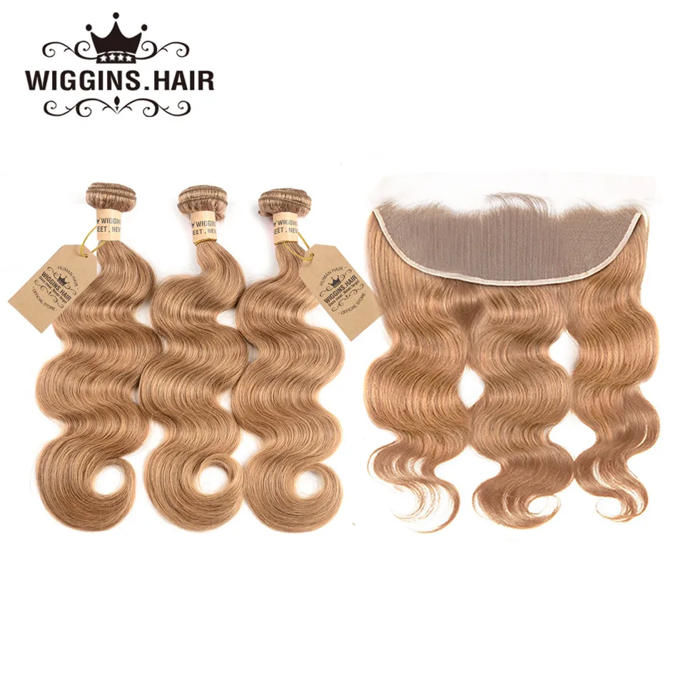 Wiggins #27 Honey Blonde Brazilian Body Wave Bundles With Frontal Closure 3 Bundle Human Hair Remy | Шиньоны и парики