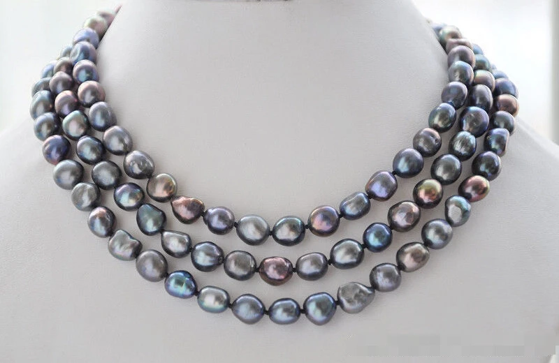 

FREE SHIPPING ****** z6010 9mm peacock black baroque freshwater necklace 48inch