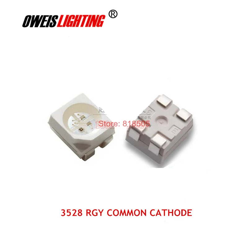 50 шт. 3528 RGY светодиодный красный+ зеленый+ желтый общий катод прозрачный plcc-4 20 мА белая поверхность