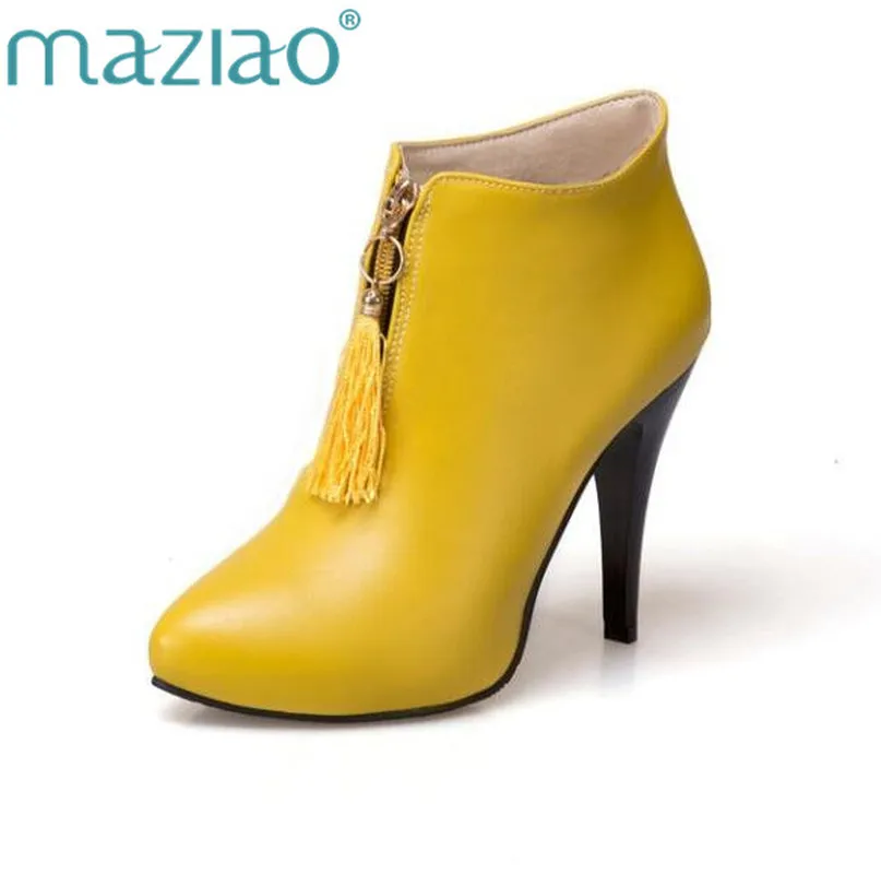 Женские ботильоны на платформе MAZIAO Черные полусапожки с бахромой высоком