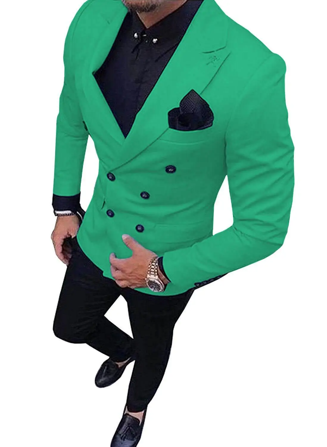 

2019 New Green Men's Suit Double-Breasted 2-Piece Suit Notch Lapel Blazer Jacket Tux & Trousers for Weeding ， party