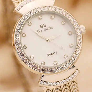 

New Hot Sale Gold and Silver Round No Digital Rhinestone Scale Dial Ladies Watch High-end Bracelet Watch Women's Watch