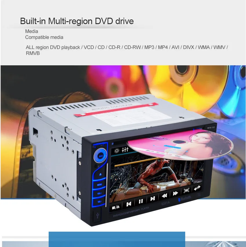 New Autoradio Car Auto Radio 12V Bluetooth Stereo In-dash 2 Din FM Aux Input Receiver SD USB MP3 MMC WMA DVD Player Car Player