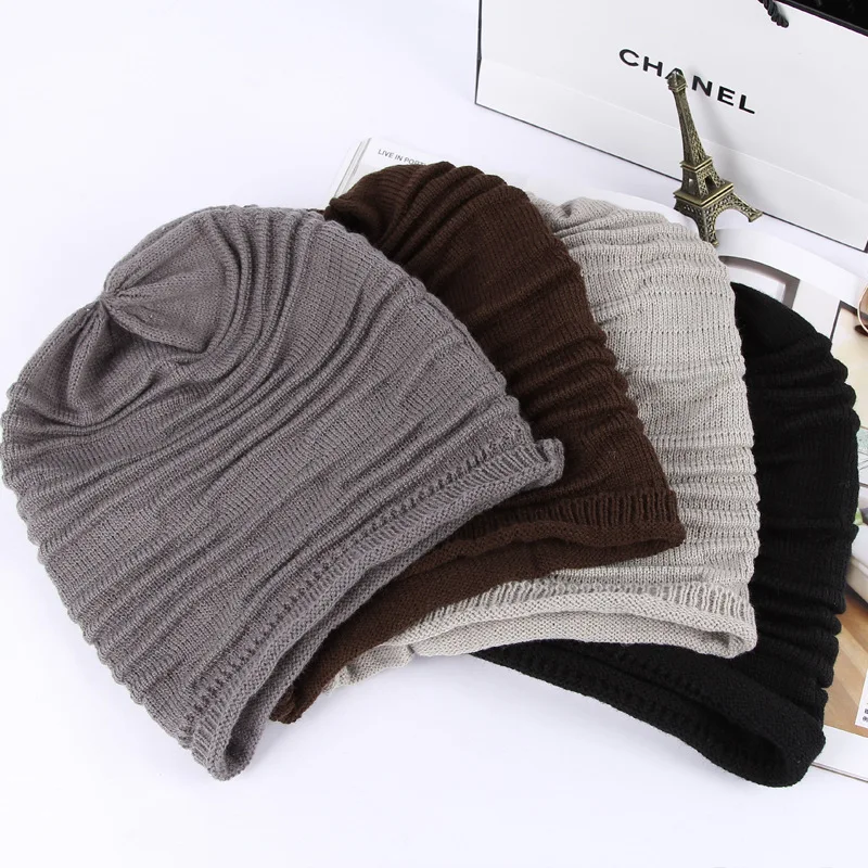 Polyester Beanie Warm Winter Hats Fold Hip Hop Head Cap Casual Knitting ...