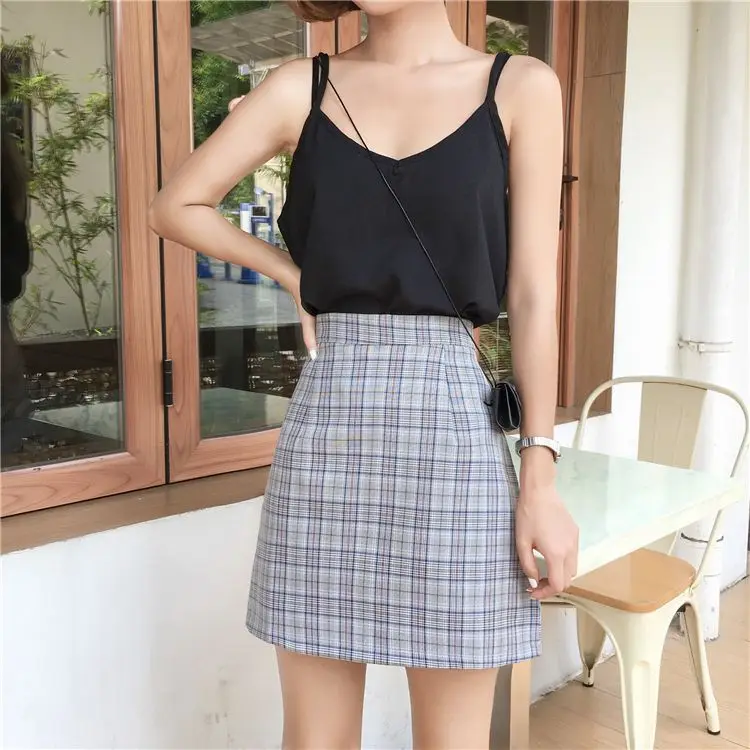 Women Summer Vintage High Waist A-Line Print Skirt Casual Ladies Fashion Gothic Mini Skirts - Цвет: Серый