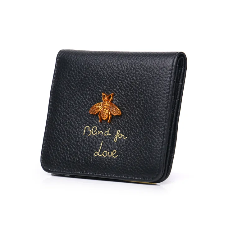 

Women's short bee simple solid color leather wallet Cross section multi-card two-fold leather leather wallet