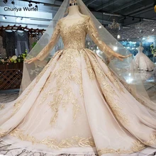 LS11555 роскошное свадебное платье с вуалью с открытой спиной ручной работы цвета шампанского золотое кружевное свадебное платье с длинным шлейфом