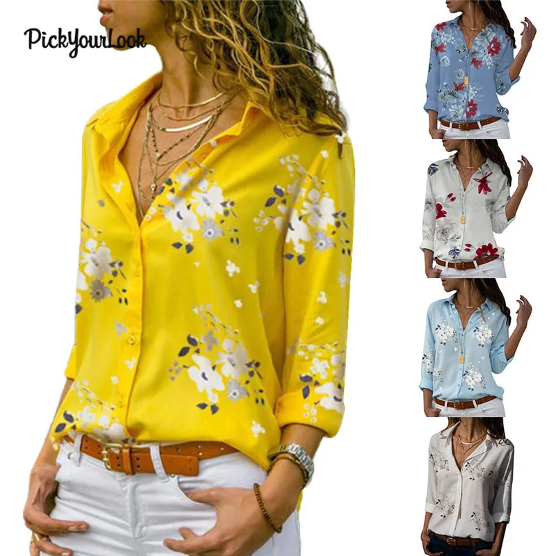 

Pickyourlook Women Shirt Blouses Tops Button Leopard Floral Printed Ladies Shirt Blouses Autumn Long Sleeve Female Tops Chemise