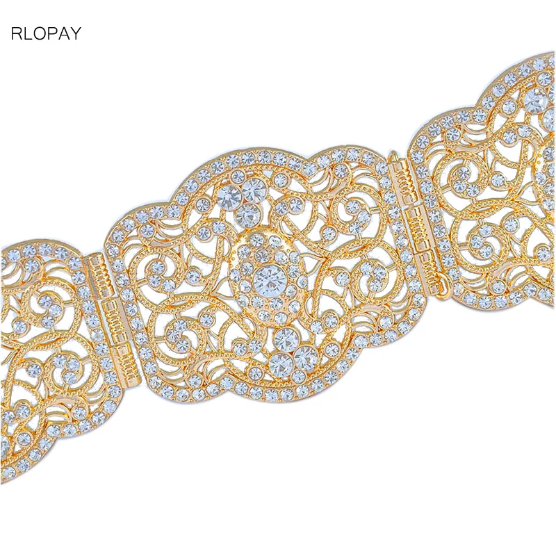 

2019 New Court Style Carving Metal Waist Chain with Full Crystals Gold Morocco Women Belt Adjustable Caftan Chain Belts