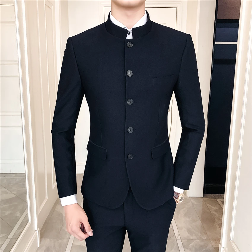 2018 мульти-кнопка моды Для мужчин костюмы черный Темно-синие Slim Fit элегантный Для мужчин формальный костюм куртка и штаны Размеры размеры s m l