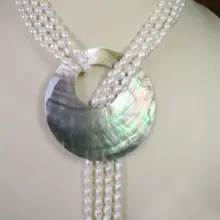 Натуральный ювелирный-2 ряда культивированный белый жемчуг ожерелье оболочки кулон 5" Кварц тонкий 925 Серебряные часы Крылья Женщины королева