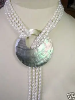 

Natural Jewellery NEW-2 row Cultured White Pearl Necklace Shell Pendant 50" Quartz Fine 925 watch wings women queen
