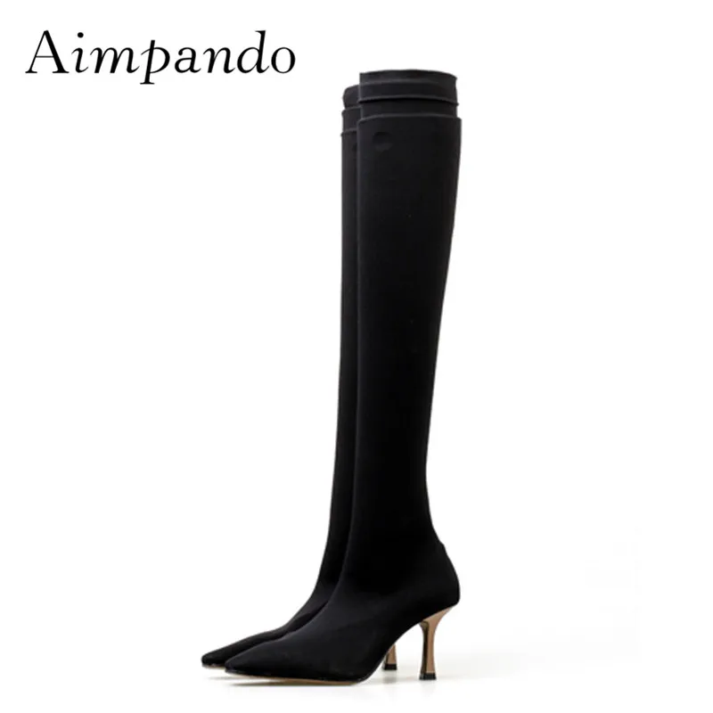 

2020 Sexy Stretch Over The Knee Boots Woman Pointed Toe High Heel Boots Woman Fashion Sock Boots Slim Autumn Botas Mujer