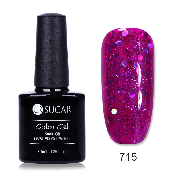 Ur Sugar 7,5 мл УФ фиолетовая серия голографический блеск для ногтей Платиновый Гель-лак гель лак для ногтей - Цвет: Color 715