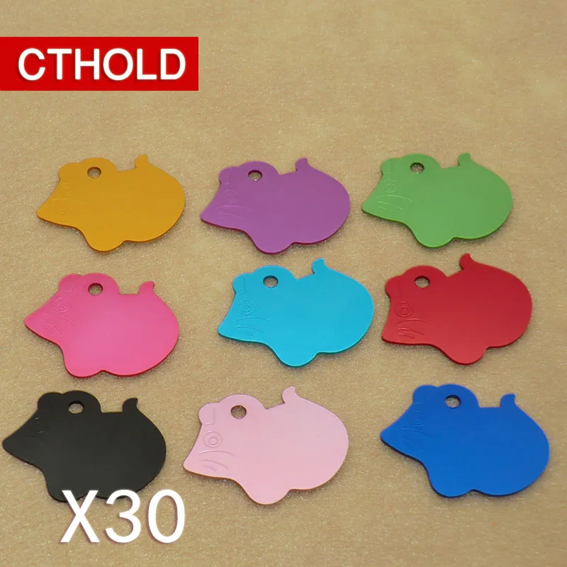 

CTHOLD 30pcs/lot mouse id tag Aluminum Alloy Mouse Shaped Cat ID Tags Blank Pet Cat Name Tags for Laser Engraving Identification