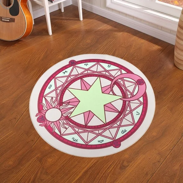 Модный детский мультяшный игровой коврик Sakura Kinomoto, волшебный круг, коврик-пазл, Детский круглый ковер, диаметр 60-100 см - Цвет: light pink