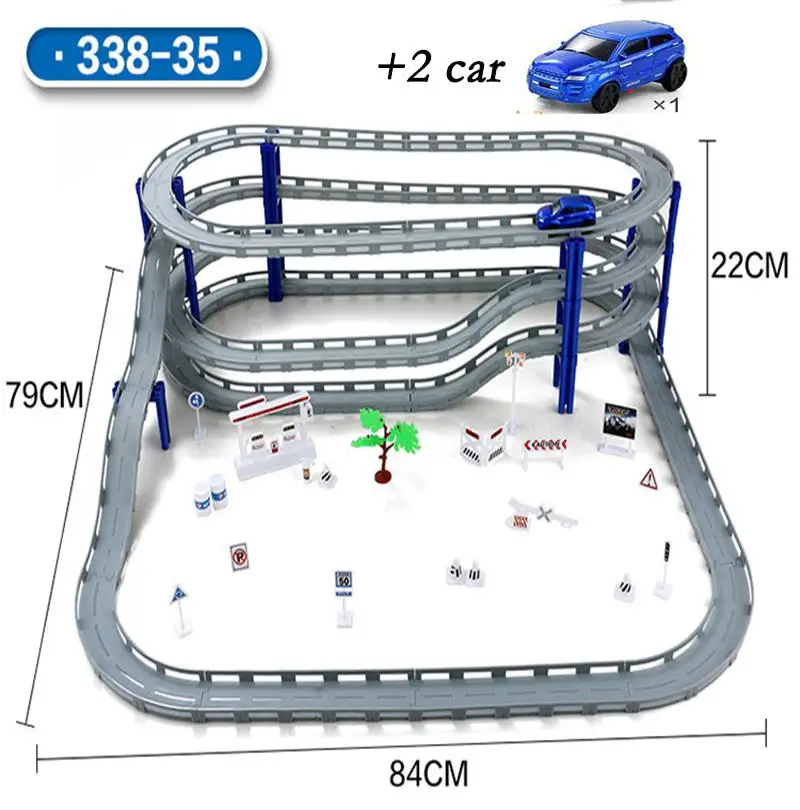 Akitoo/1061 Новое поступление, 3 вида детских игрушек, маленький поезд, набор, электрический трек, гоночный автомобиль, игрушка для детей 3-8 лет, обучающая игрушка - Цвет: 338  35 plus 2 car