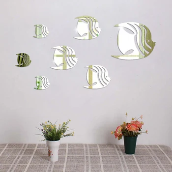 

7Pcs Fish Shape 3D Diy Wall Stickers Mirror Style Removable Decal Vinyl Art Mural Wall Sticker Room Decoration Home Decor
