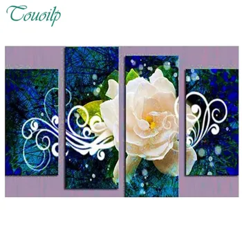 

4 pcs White orchid ,Diy diamond painting flower ,full drill cross stitch resin square sets unfinished decorative embroidery