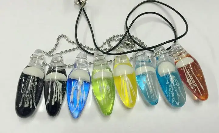 

8 PCS White Jellyfish New Hand Blown Miced Charm Glass Tentacles Necklace Black Rope