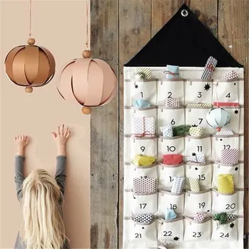 

INS Nordic Style Calendar Storage Bag 24 Pockets Wall Hanging Alphanumeric Canvas Sack Bags Children Room Organizer Home Decor