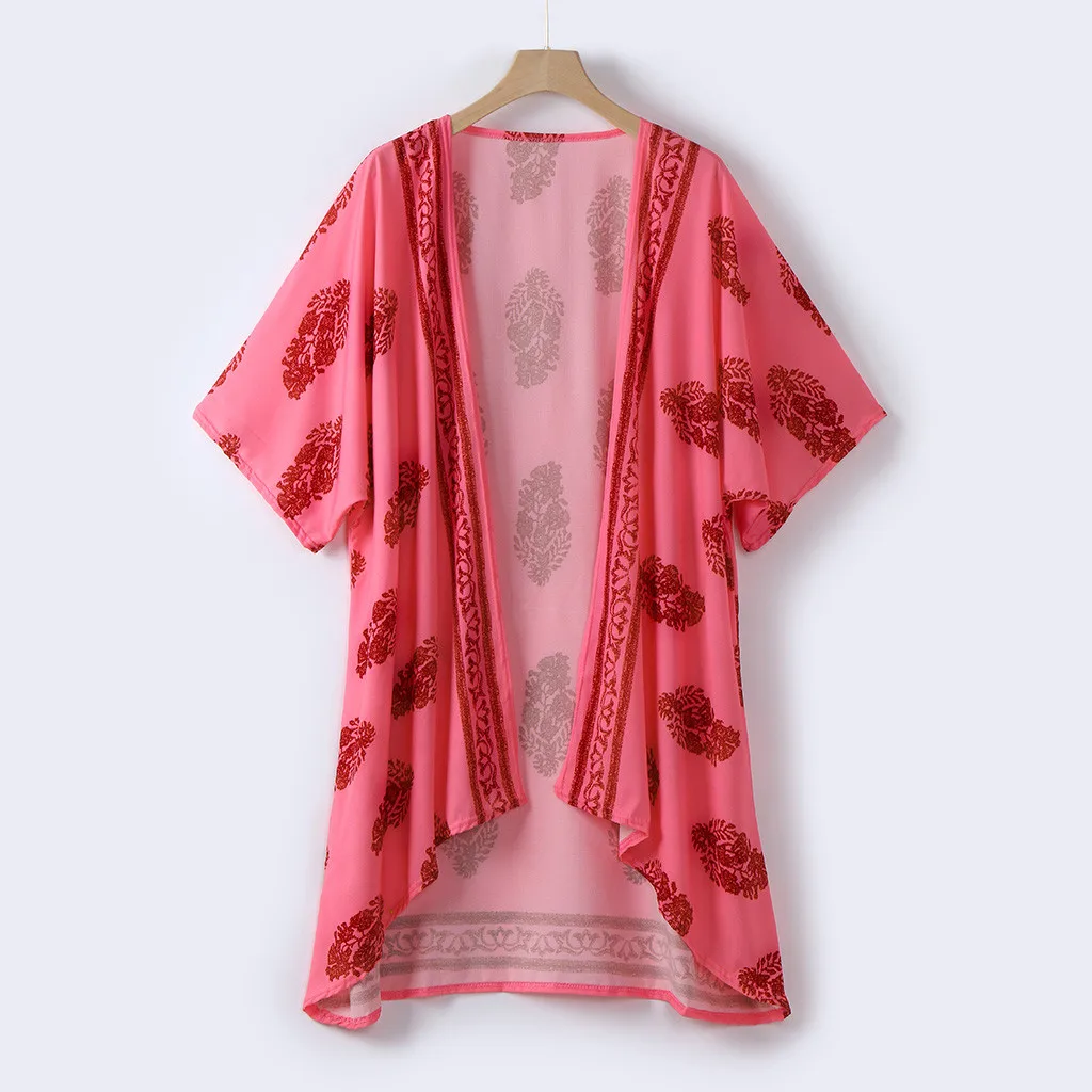 Plus Size Summer Fashion Boho Print Blouse Casual Loose Sheer Chiffon Cardigan Kimono Tops Female Women Half Sleeve Shirt Blusas