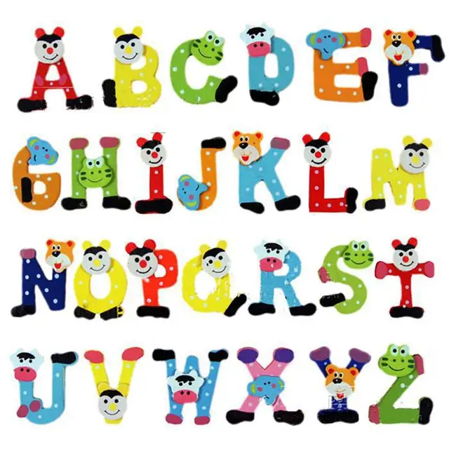 A Z 26 Letters Alphabet Wood Fridge Magnet Carton Kid Education Toy ...