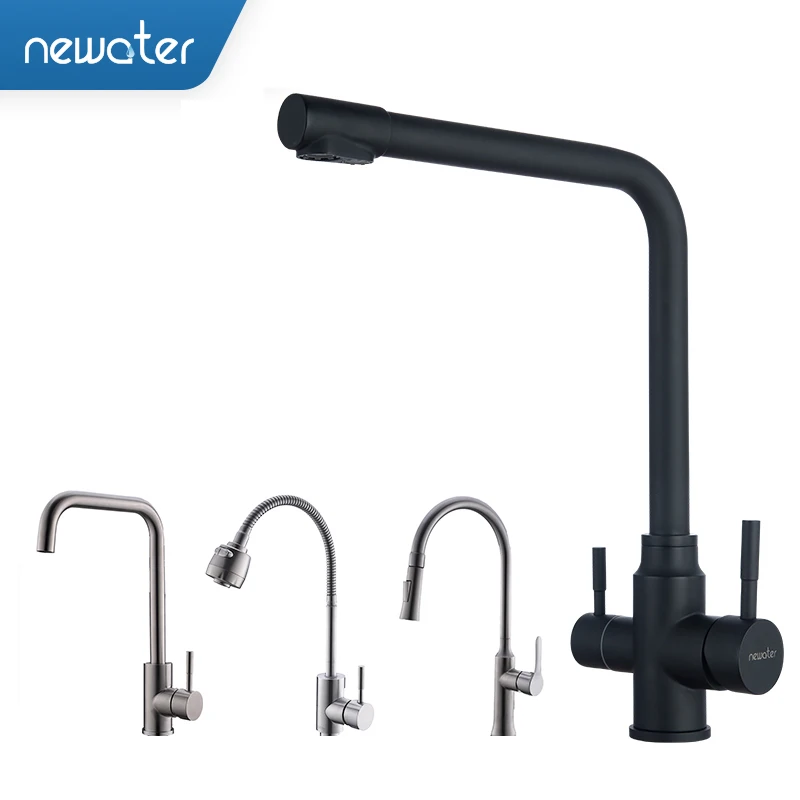 

Newater Kitchen Water Faucet Black 360 Degree Rotation Hot and Cold Water Tap Mixer Chrome Sink Faucets Deck Mounted