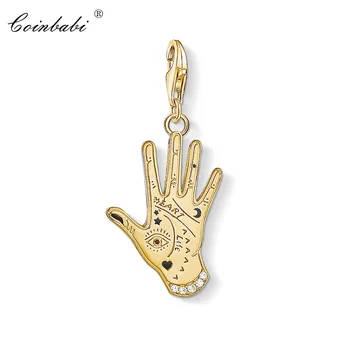 

Charm Pendant Vintage Hand,2018 Fashion Golden Jewelry Trendy Real Authentic 925 Sterling Silver Gift For Women Men Fit Bracelet