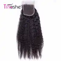 Tinashe Hair Brazilian Kinky Straight Lace Closure Remy Human Hair Free Middle Part Natural Color 4x4 Inch Swiss Lace Closure