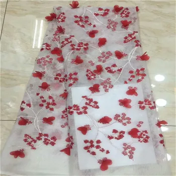 

New Nigerian Lace Fabric 2019 High Quality Lace 3D Embroidered French White & Red Tulle Lace Hot Sale French African Lace Fabric