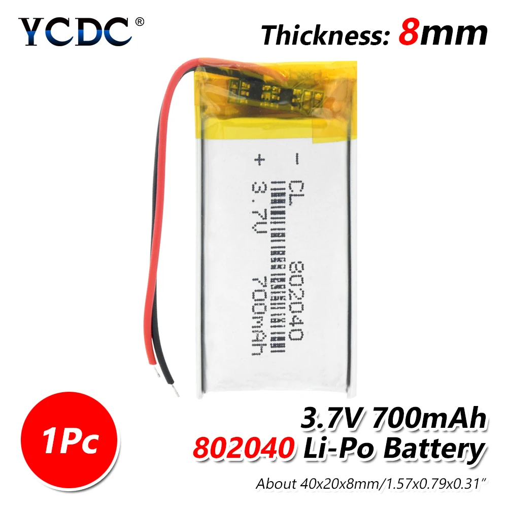 Полимерный аккумулятор 700 mah 3,7 V 802040 умный дом перезаряжаемый литий-ионный аккумулятор для dvr gps MP3 MP4 Bluetooth динамик ручка для чтения DIY