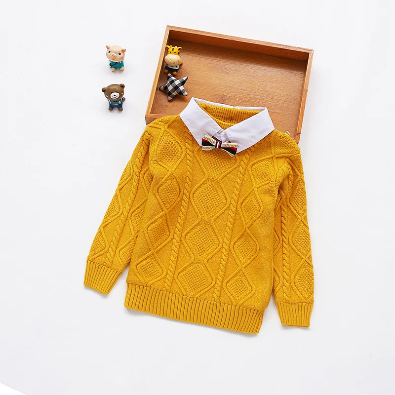 Модные вязаные свитера с длинными рукавами и бантом для маленьких мальчиков; детская одежда для мальчиков; сезон весна-осень; свитер джентльмена - Цвет: Yellow