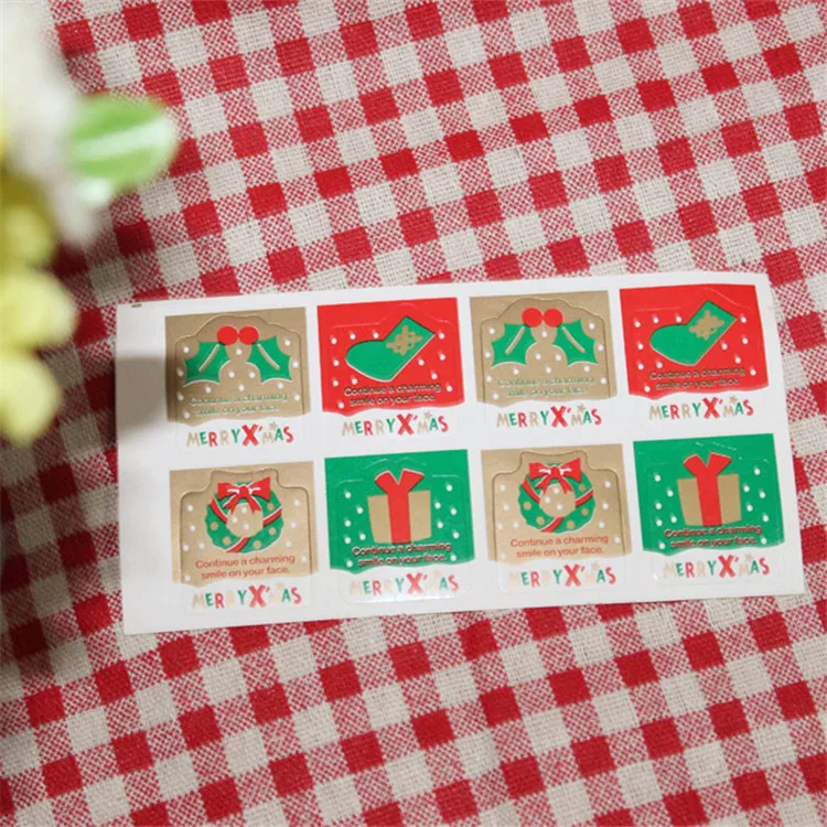 

8pcs/sheet Merry Christmas Santa clause Snowflake stamps-style adhesive stickers Party DIY packaging label Sealing Decoration