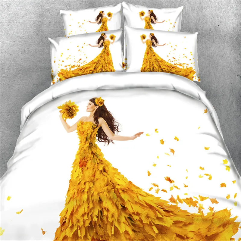 

Yellow Sunflower Girl 3d Reactive Print Bedding sets 4/3PC Duvet\Quilt Cover sets twin queen king sizes Bedspread 500tc Coverlet