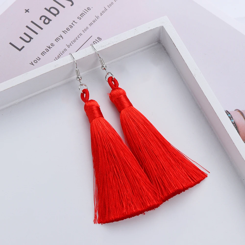 

Bohemia Beach Silk Thread Ethnic Style Geometric Dangle Drop Earrings For Women Vintage Red Long Tassel Earrings Fashion Jewelry