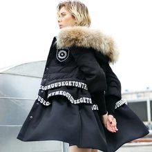 2016 winter Jacket Women down Jackets REAL Fur Hooded medium-long patchwork down coat Women’s downs coats slim outerwear