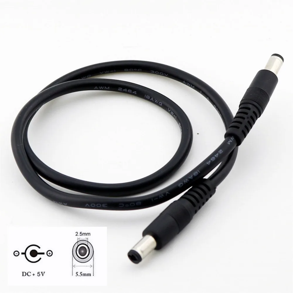 

1x DC Power 5.5x2.5mm Male To 5.5x2.5mm Male Plug 18AWG Extension Connector Cable Cord 50cm/1m/2m