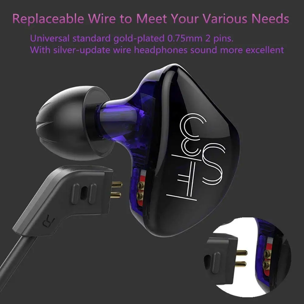 Новые наушники 1DD + 1BA гибридные HIFI DJ монитор со сменным кабелем шумоподавляющие