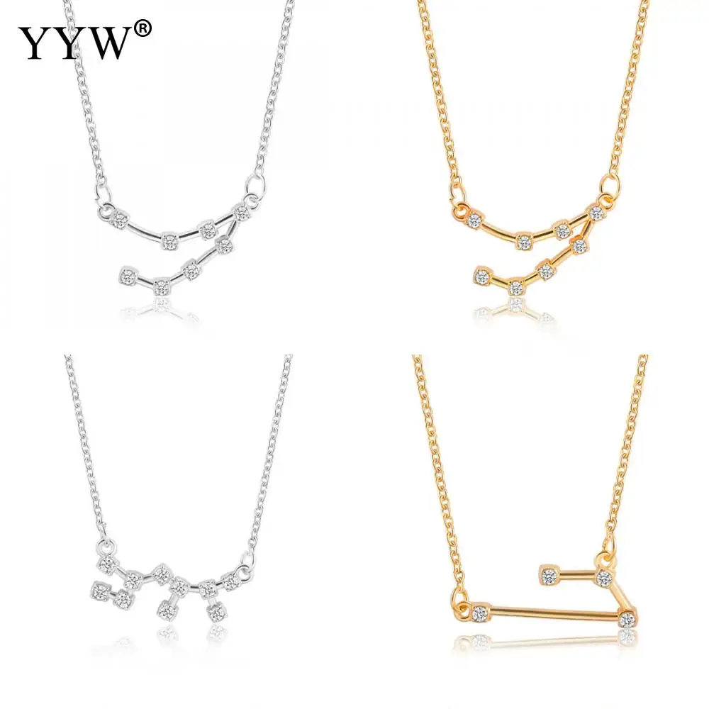 12 Constellation Zodiac Pendant Necklace Jewelry Gold Color Plated
