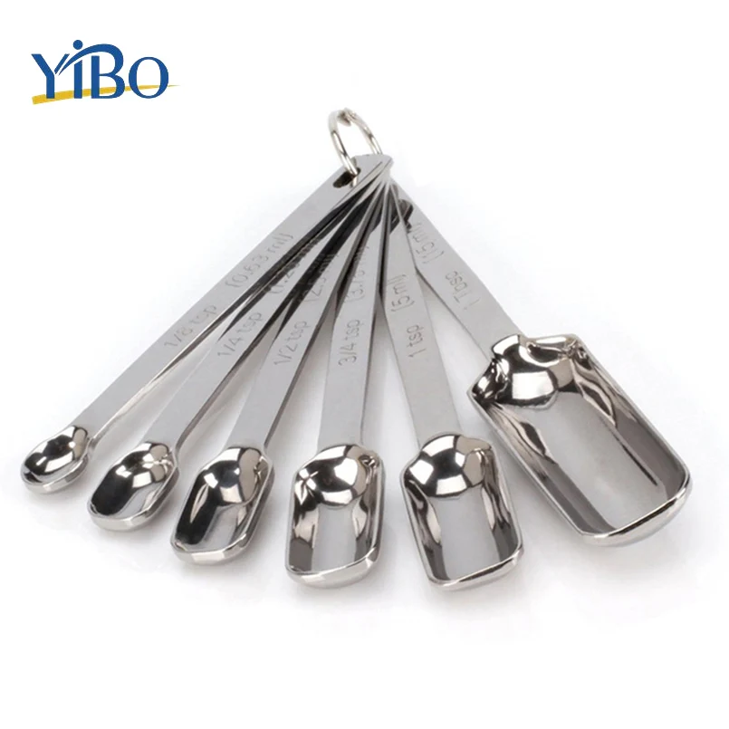 6pcs/lot Stainless Steel Measuring Spoons 16cm Long Handle Engraved