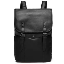 Винтажный черный мужской рюкзак из искусственной кожи, водонепроницаемый мужской рюкзак с двойным ремнем, Mochila, дорожная сумка для мужчин, для ноутбука, для мальчиков, школьная сумка, Новинка